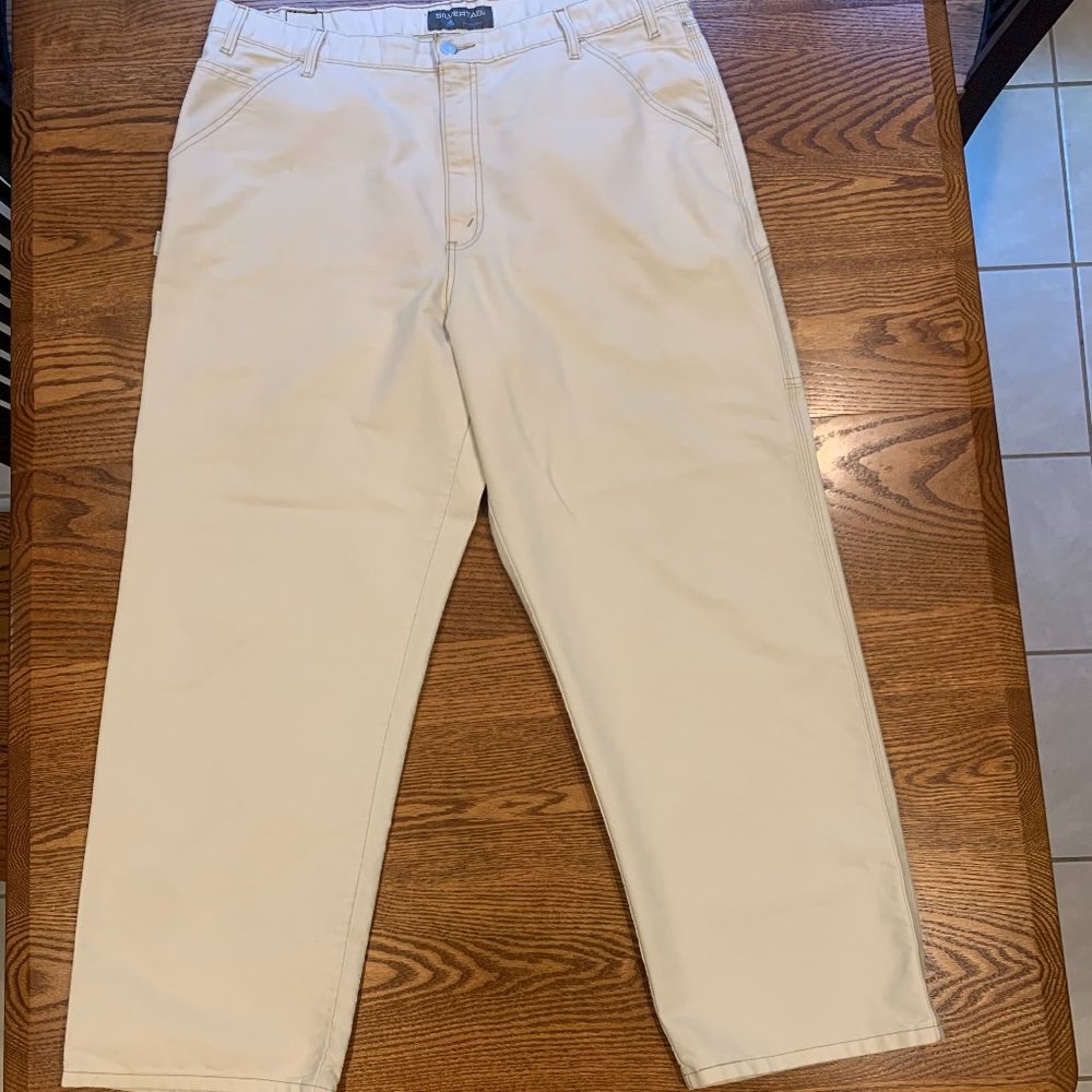 Levis Silvertab Men's Size 38x32 Straight Zip Denim Jeans cream color Retro